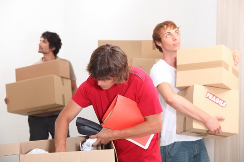 Organized moving boxes arranged in a new South Lambeth space