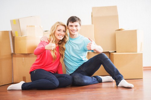 Packed boxes and furniture ready for a residential move in Southlambeth
